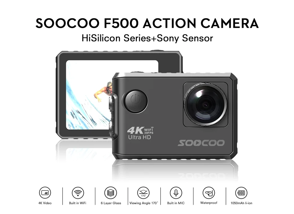 SOOCOO F500 4K экшн и спортивные Камера 4 K/30fps видео 16MP с пультом дистанционного управления Управление HiSilicon чипом серии 2 дюймов Сенсорный экран