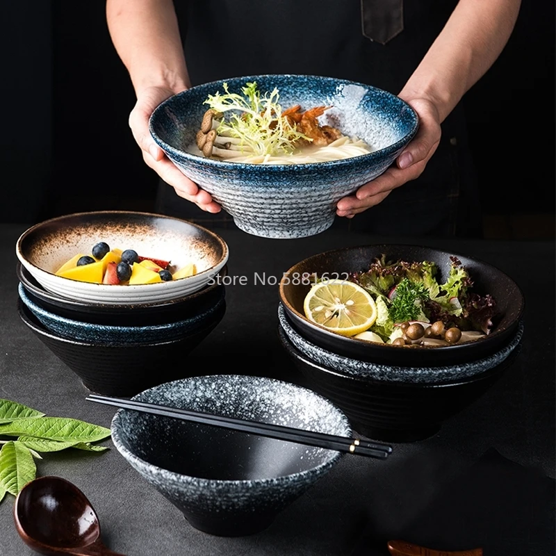 

8 Inch Creative Japanese Ramen Instant Noodle Bowl Large Ceramic Salad Bowl Fruit Dish Soup Spaghetti Pasta Microwave Tableware