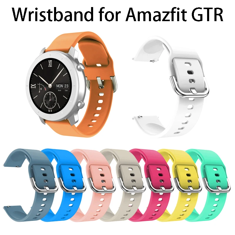 Силиконовый серебристый ремешок с пряжкой для Amazfit GTR 42 мм/47 мм сменный