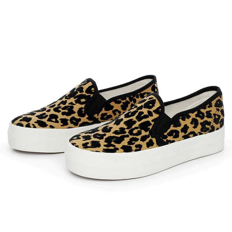 Женские кроссовки с круглым носком леопардовые парусиновые туфли