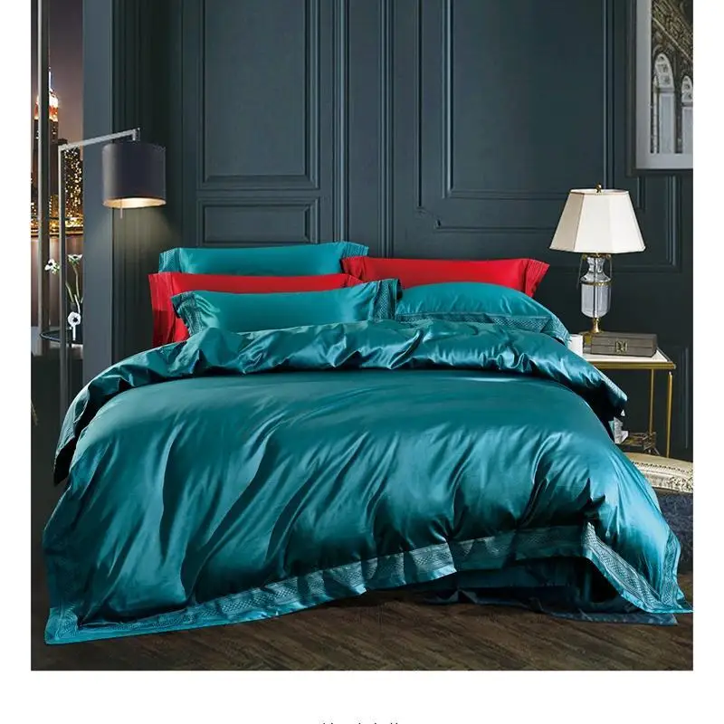 

Chic Hollow Edge Duvet Cover 1000TC Egyptian Cotton Durable Soft Comforter Protector Cover Solid Bed Sheet 4Pcs Queen King Size