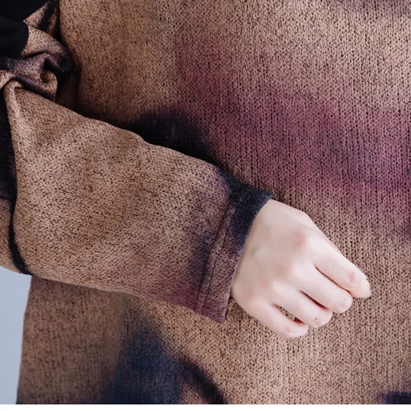 

Women Knit Dress Plus Size 4XL 5XL 6XL Vintage Ethnic Print Maxi Cotton Dresses Female Robe Loose Turtleneck Autumn Dress 2019