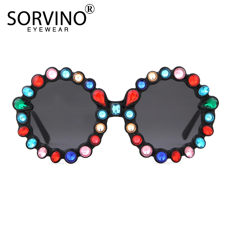 SORVINO Retro Shades For Women Diamond Round Sunglasses Brand Designer Luxury Fashion Oversized Crystal Circle Sun Glasses SP331 |