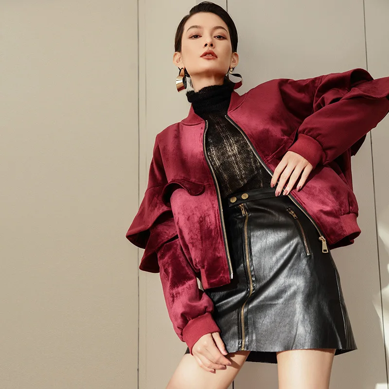 Бархатная куртка-бомбер женская короткая бейсбольная одежда Гонконг винтажное