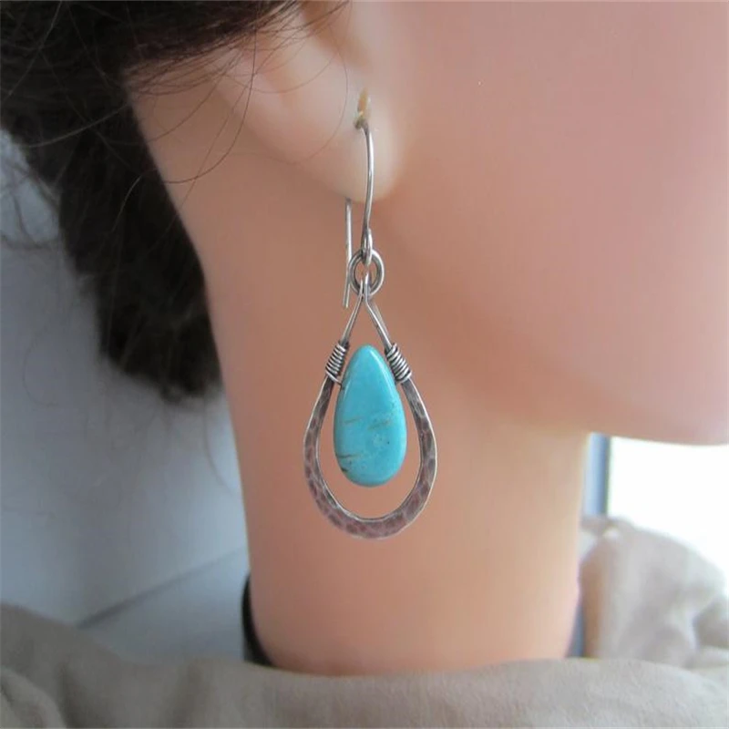 

Simple Hollow Design Drop-Shaped Pendant Earrings Boho Style Creative Drop-Shaped Turquoises Earrings Women's Jewelry Best Gift