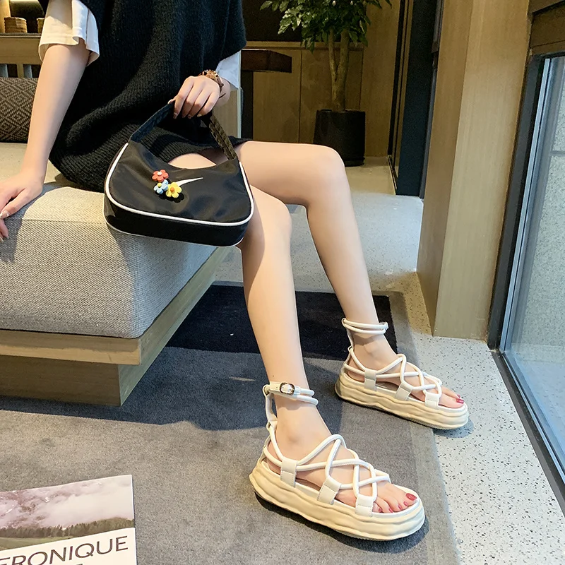 

DLEK Women Sandals Fashion T-tied Ankle Strap Breathable Narrow Band Lady Platform Modern Summer Shoes Female Sandal