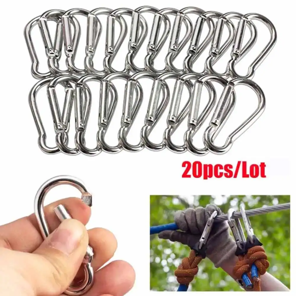 20Pcs Mini Silver Aluminum Spring Carabiner Snap Hook Keychain EDC Survival Outdoor Camping Tools size  40*20*3.6mm