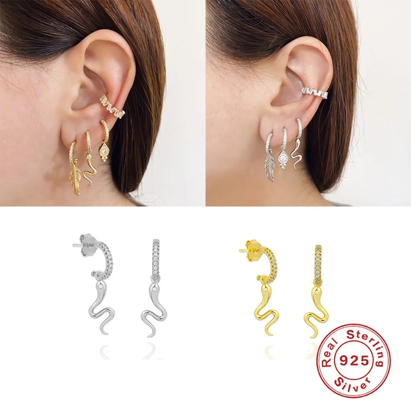

Canner 100% S925 Sterling Silver Stud Earrings For Women Shiny Zircon Snake Shape Earring Gift Fine Jewelry Pendientes Oorbellen