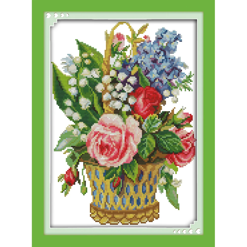 

Everlasting Love Flower Basket (7) Chinese Cross Stitch Kits Ecological Cotton Clear Printed 14CT DIY Gift Christmas Decoration