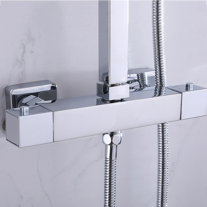 Квадратный хромированный Термостатический смеситель для душа латунный клапан