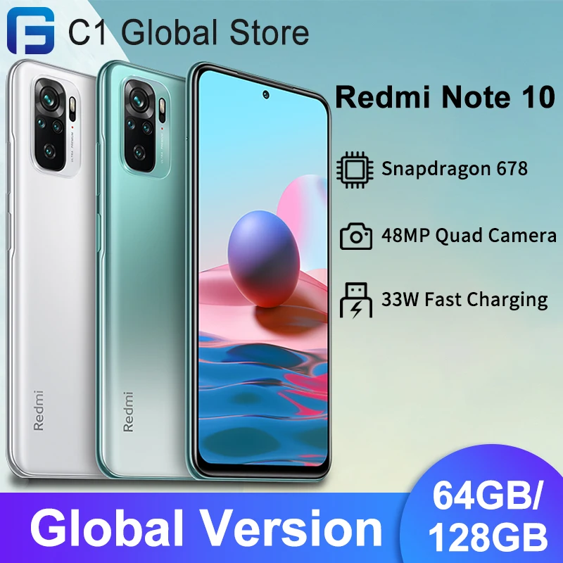 Глобальная версия Xiaomi Redmi Примечание 10 мобильный телефон 4GB оперативной памяти 64