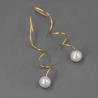 inature 925 sterling silver fashion metal spiral drop earrings for women natural pearl dangle earring jewelry