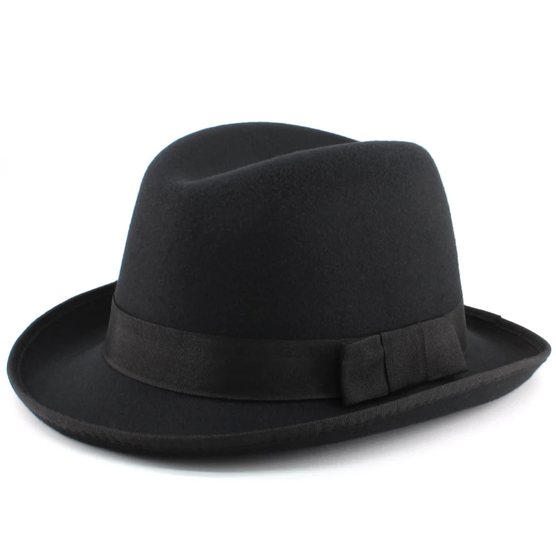 Мужские и женские классические шерстяные шляпы Homburg с бантом ремешком фетровые