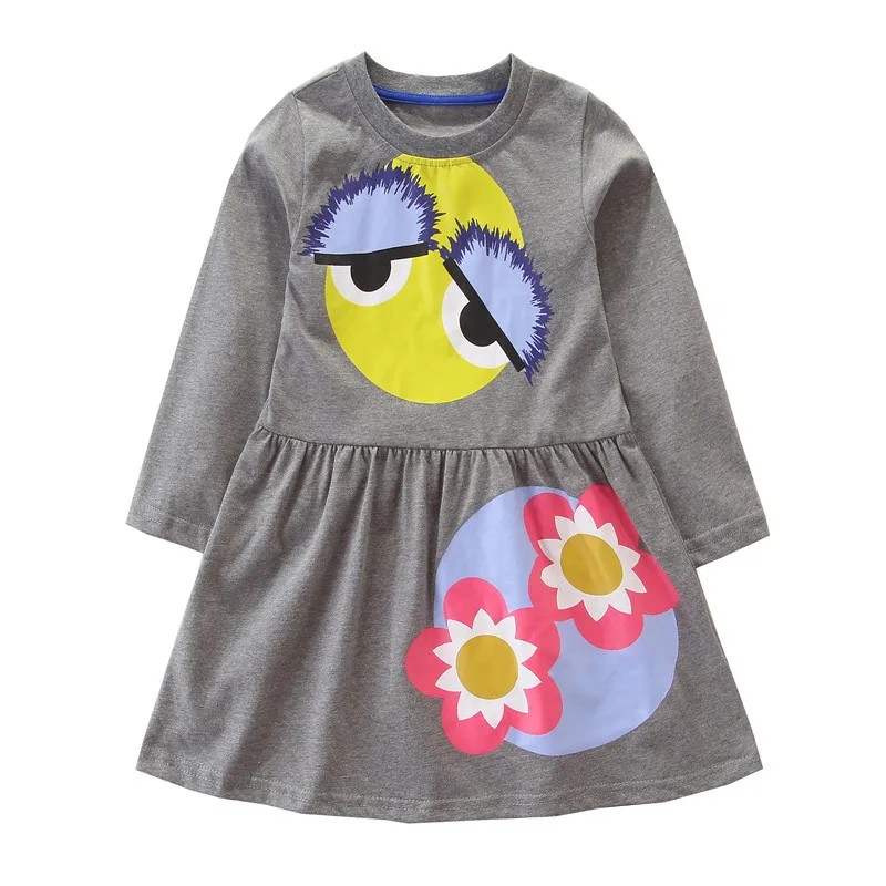 T1160 grey Детская одежда из хлопка; платья для девочек; платье с длинными рукавами и карманами; трикотажное платье с принтом; осень года; рождественские детские платья для девочек - Цвет: T1160 grey