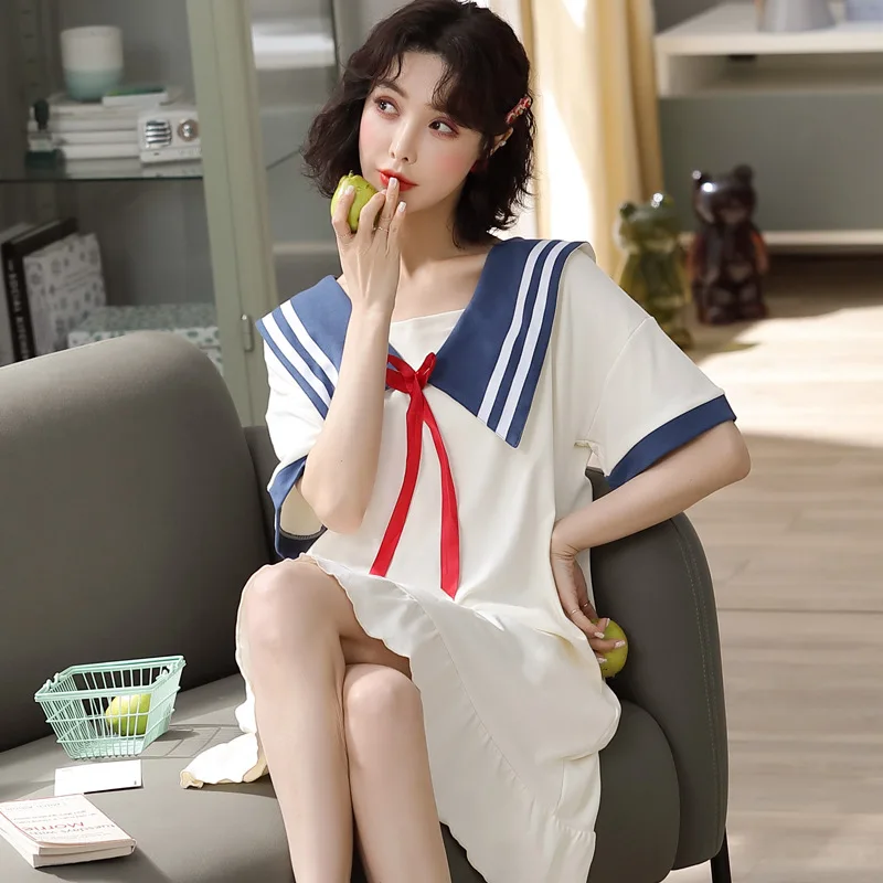 

Cotton Nightdress Female Summer Loose Korean College StyleCan Wear Outside Student Sleepwear Kawaii Princess Maiden Nightgowns