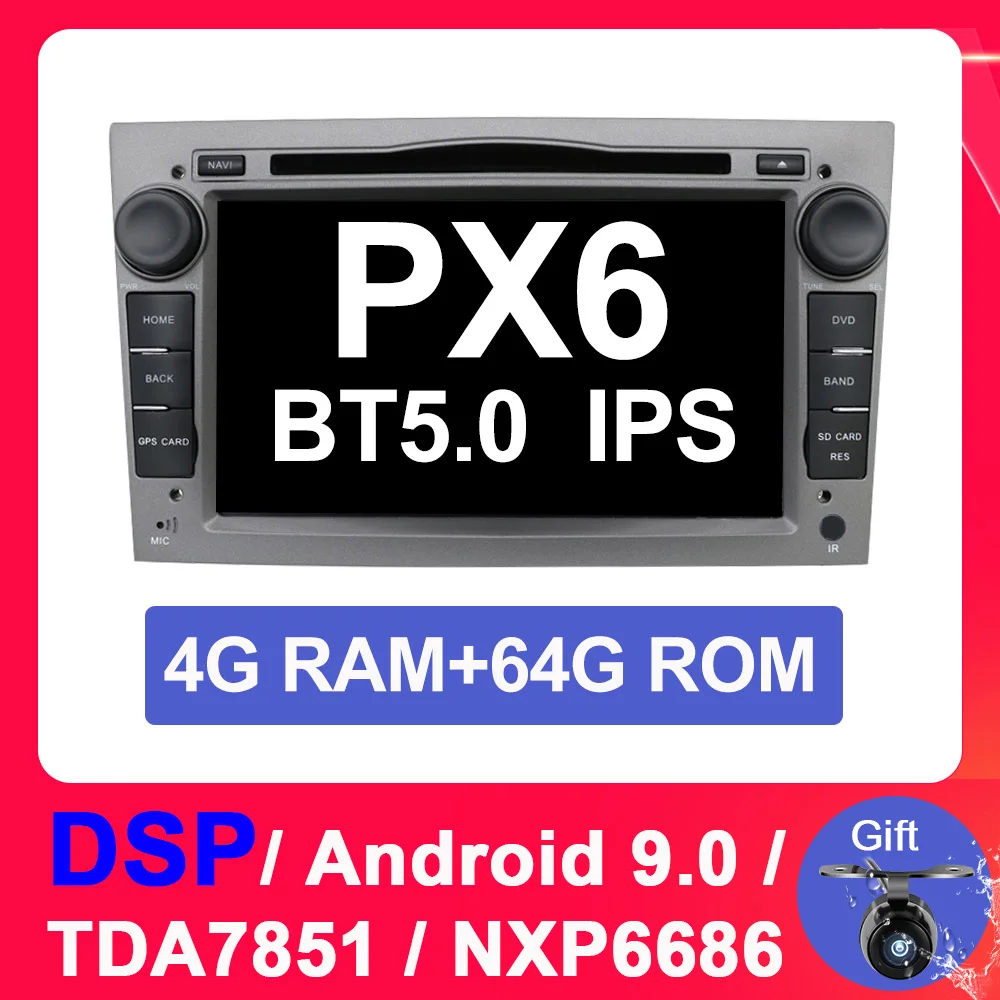 PX6 4G 64G G DSP Eunavi 2 Din Android 9 автомобильный dvd-плеер для Opel Astra Vectra Antara Zafira Corsa 2din gps Wifi Bluetooth Восьмиядерный 1024*600 - Цвет: PX6 4G 64G G DSP