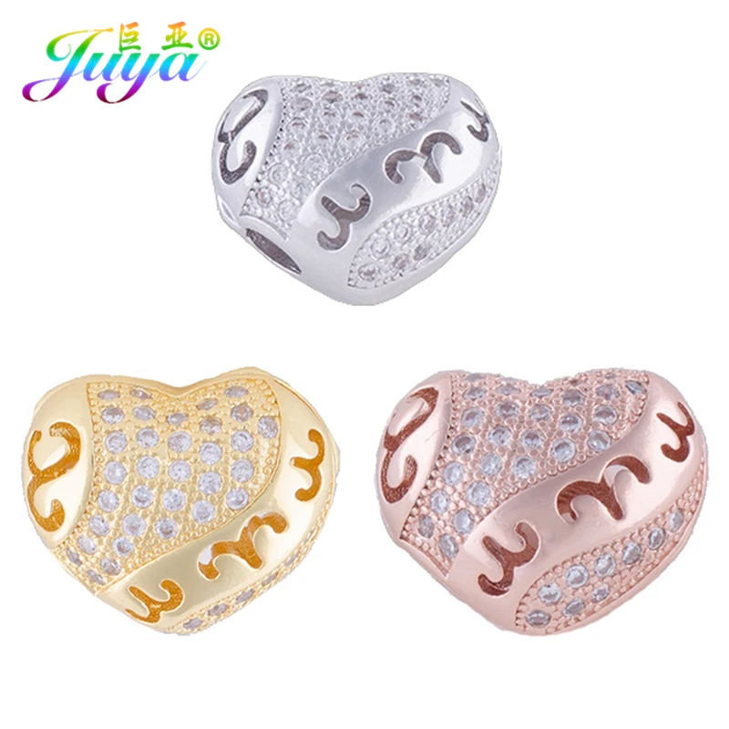 Ажурные бусины Juya Ali Moda с сердечками из циркония микрозакрепкой для женщин