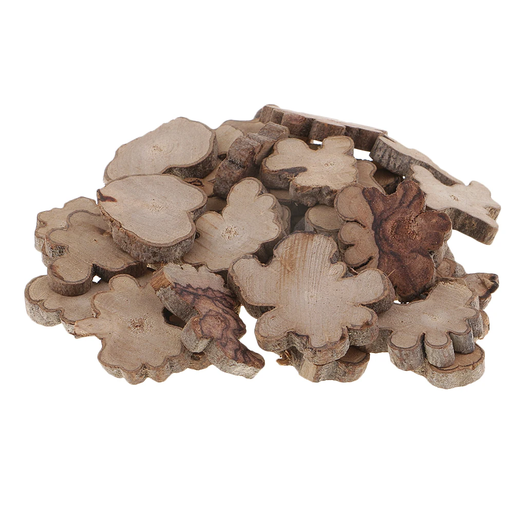 

30Pcs Irregular Wood Log Slices Natural Tree Bark Decorative Embellishments for Home Decor & Rustic Weddings