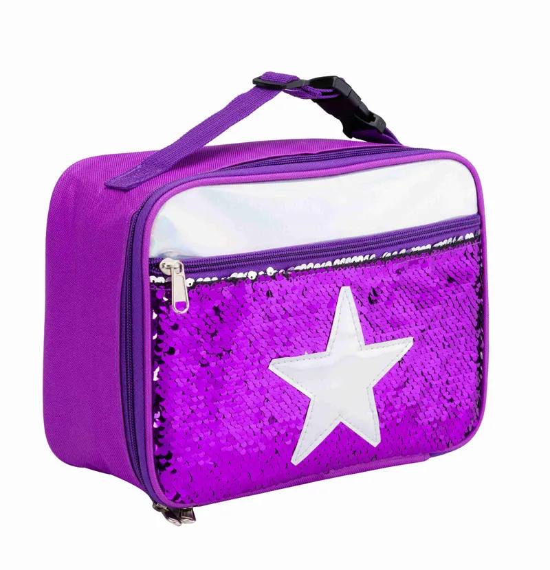 Purple - Star Heopono модная Высококачественная коробка для льда изолированный охладитель тепловой Единорог дизайн прямоугольник Блестки Ланч сумка для детей - Цвет: Purple - Star