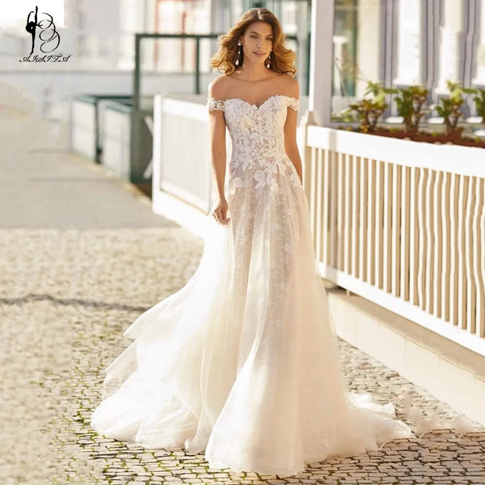 

Off The Shoulder Lace Appliques Weddding Dresses 2021 Robe De Marie Bridal Gown Sweetheart Neck Bride To Be Vestidos De Novia