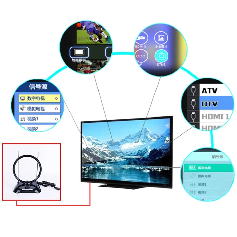 Новая 70 МГц DVB-T цифровая внутренняя приемная ТВ Антенна широкий диапазон 100-240 в