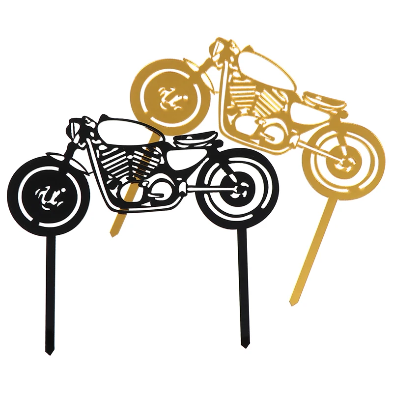 Motorcycle Happy Birthday Acrylic Cake Topper Gold Motorbike For Wedding Party Decorations Baby Shower | Дом и сад