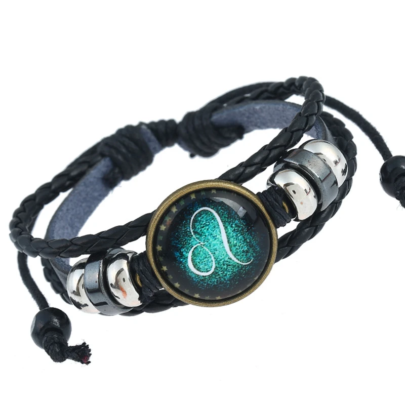 Мужской черный браслет с 12 созвездиями зодиака модный Gemini Стрелец плетеный