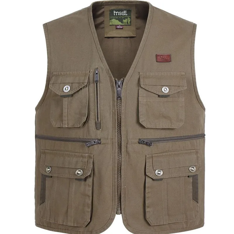 

Cotton Polyester Vest Men's Spring and Autumn plus Size Fishing Waistcoat Outdoor Canvas Multi-Pocket Vest