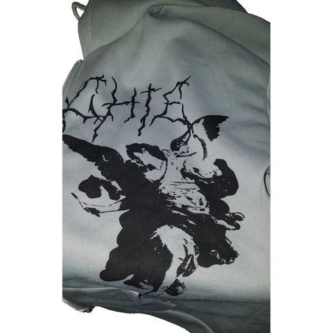 Plus Size Y2K Hoodie Zip-up Sweatshirt Angel Printing Jacket Loose Long Sleeve Pockets Streetwear Hip Hop Fashion Men Women Coat
