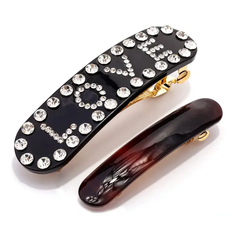 

4Pcs/Set Retro Amber Acrylic Spring Hair Clip Love Letter Rhinestone Embellished Hairgrip Banquet Party Decorative Snap Barrette