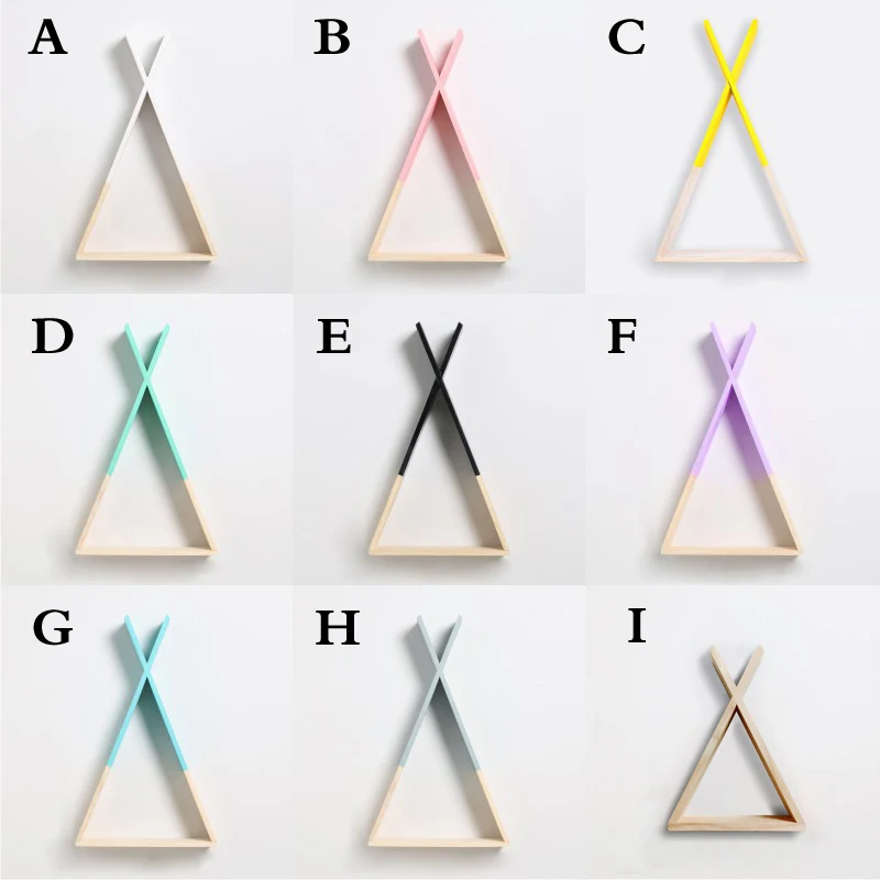 

New Nordic Style Wooden Triangle Shelf Lovely Colors Shelf Wall Hanging Trigon Storage Book Shelf Home Kids Baby Room DIY Decor