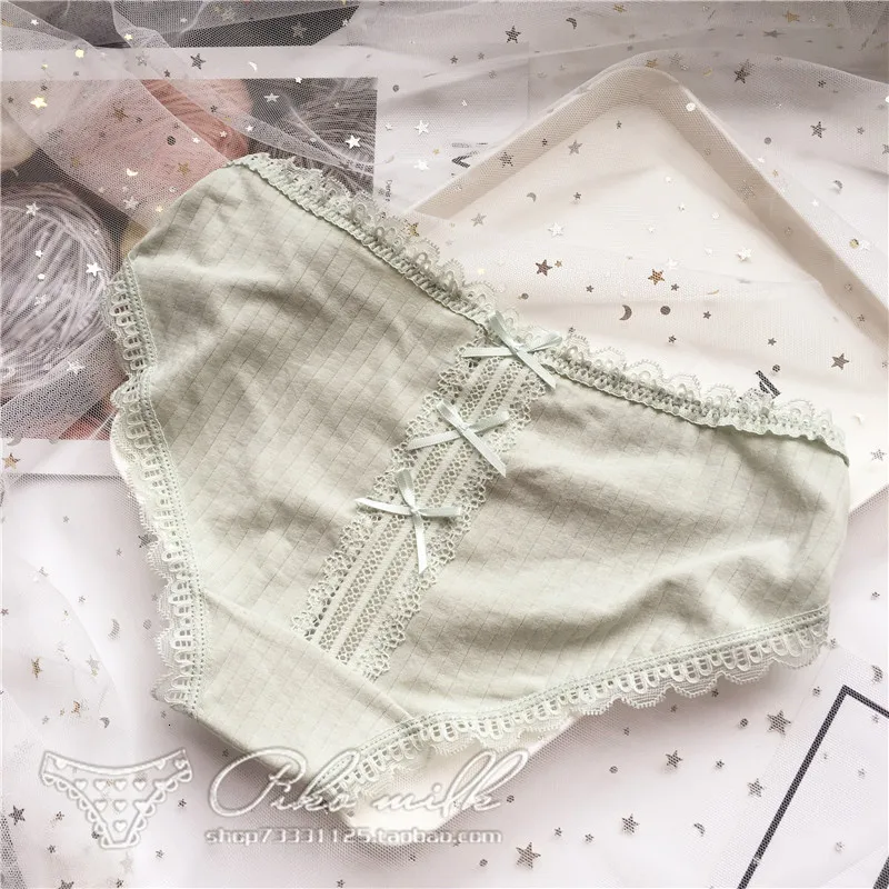 green SP&CITY, милое кружевное нижнее белье для девушек, женские хлопковые трусики с бантиками сзади, сексуальные Полосатые бесшовные трусы, Прозрачное нижнее белье - Цвет: green