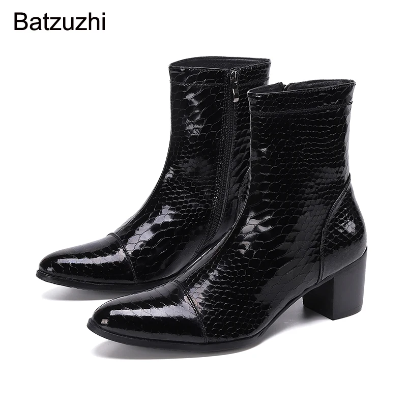 

Batzuzhi Handsome Men Boots 7cm High Heels Genuine Boots Men Black Ankle Knight Botas Hombre for Men Party/Wedding, EU38-46!