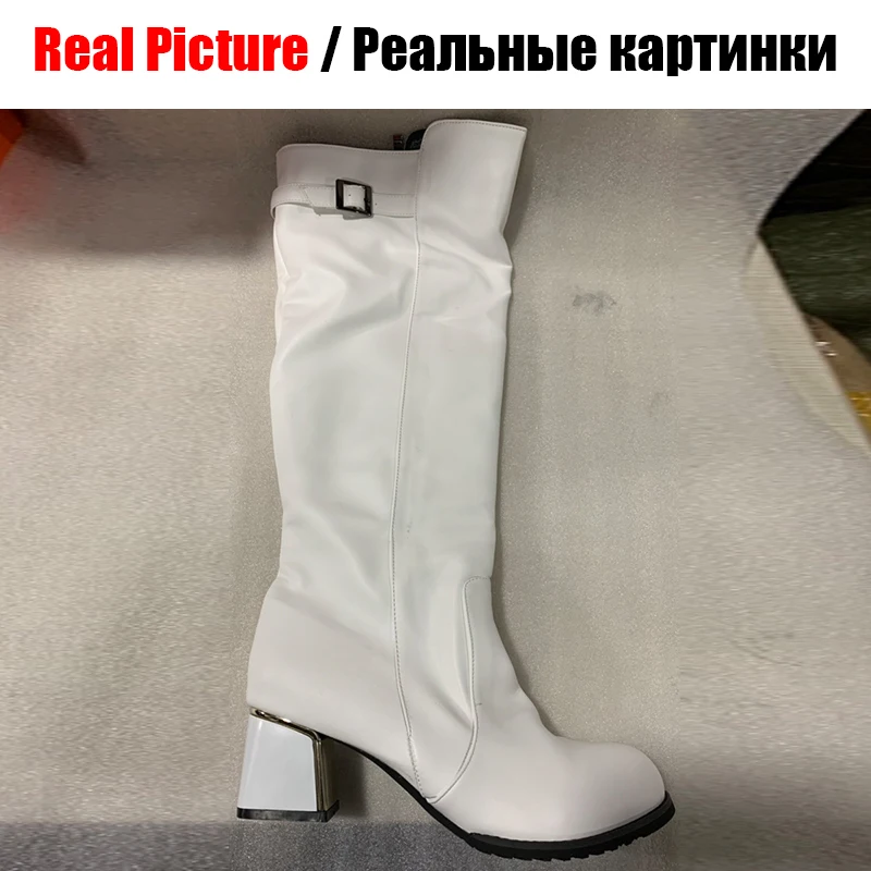 BONJOMARISA/Новое поступление; модные женские сапоги до колена на квадратном каблуке с круглым носком и пряжкой и ремешком; коллекция года; женская обувь; 30-49