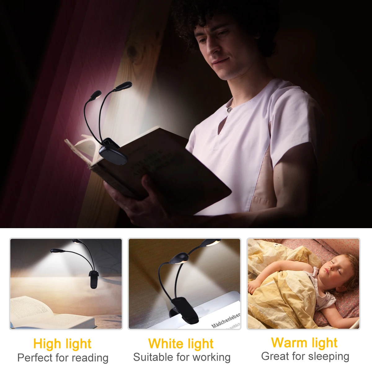 Ламсветильник для чтения с 14 светодиодами и зарядкой от USB лампа гибким зажимом