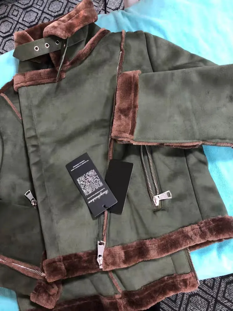 Faux Fur Thick Parkas Winter Warm Fashion Outerwear Women 2020 Streetwear Fake Sheepskin Coats Female Army Green Jackets Slim