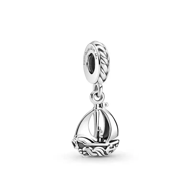 

100% S925 Silver New Wave Sailboat Fashion Boat PAN Beads Suitable For Original Pandora Bracelet Necklace Lady Diy Charm Jewelry