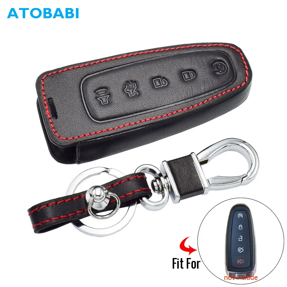 Кожаный чехол для ключей автомобиля для Ford C-Max Edge Escape Explorer Flex Focus Lincoln MKS MKT MKX 5 BTN Smart Remote Fob Защитная крышка