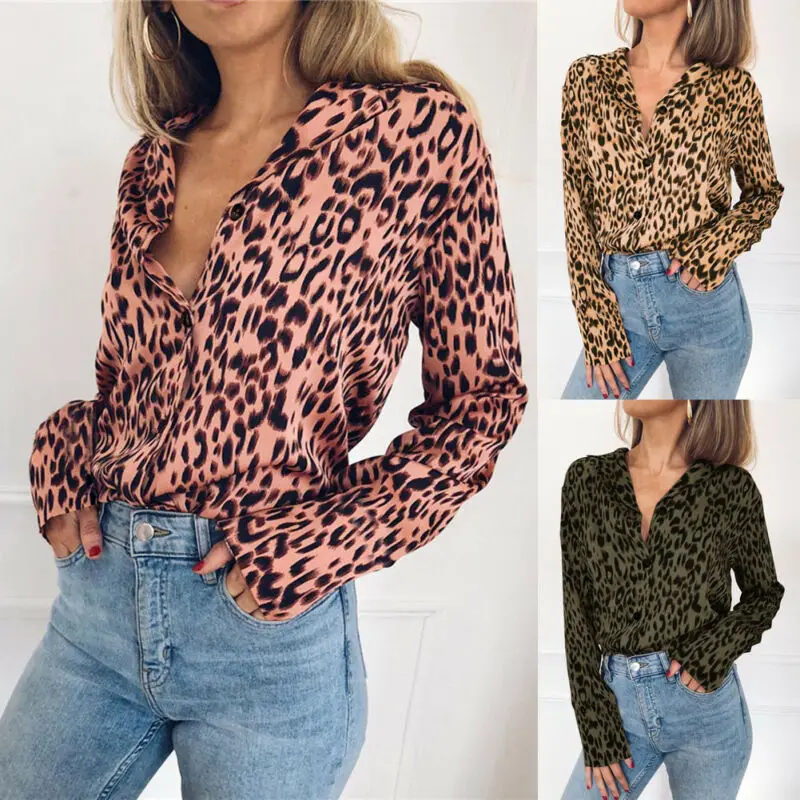 Модная женская Свободная Повседневная рубашка с леопардовым принтом женские