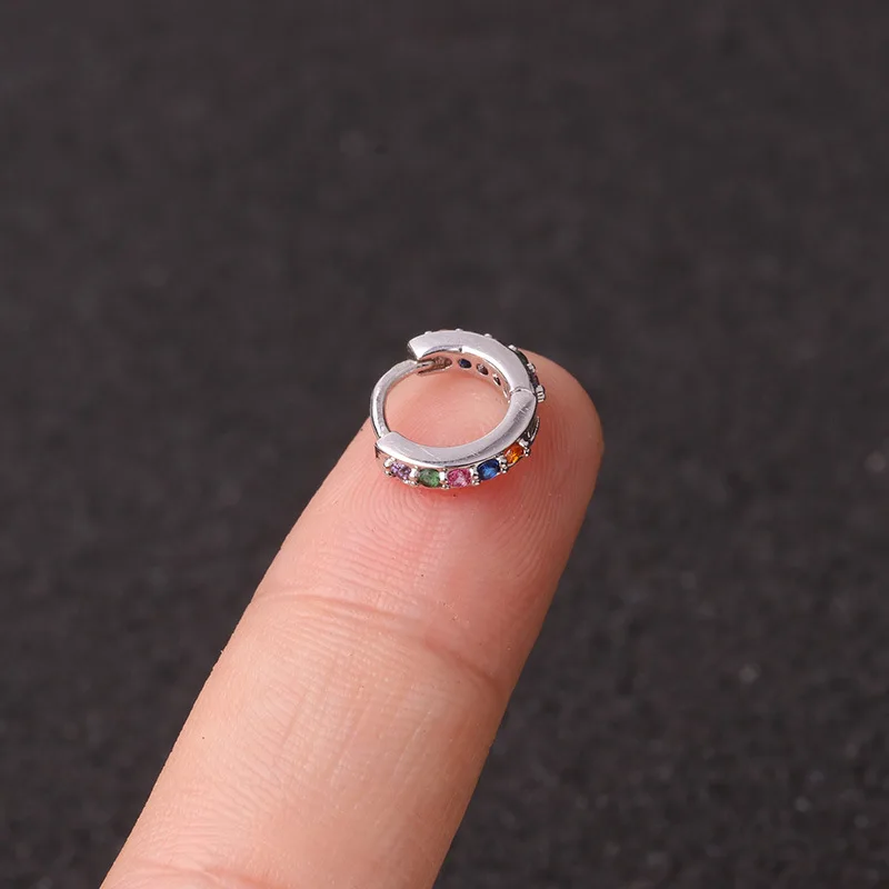 Silver Colorful 6mm 1 шт. 6 мм/8 мм/10 мм CZ хряща серьги для ушей для женщин Простые радужные Бохо классические маленькие серьги шпильки тонкие обручи подарок - Окраска металла: Silver Colorful 6mm