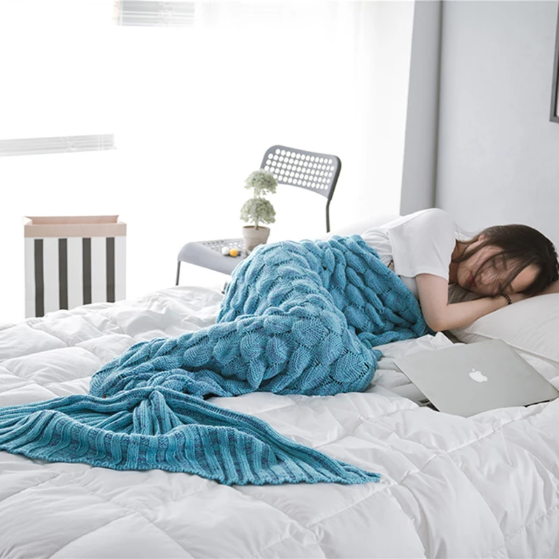 Мягкое вязаное одеяло хвост русалки спальный мешок ручной работы для детей