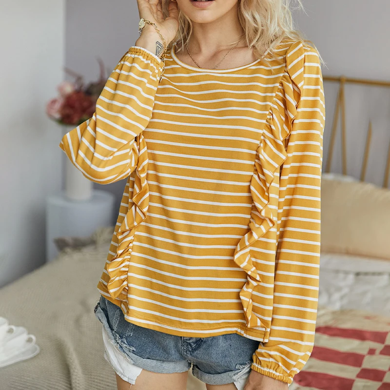 

T Shirt Women Tops 2020 Fashion Casual Summer Shirts Sweater Striped O-neck Long Sleeve Tshirt Women's Sexy Camisetas Mujer