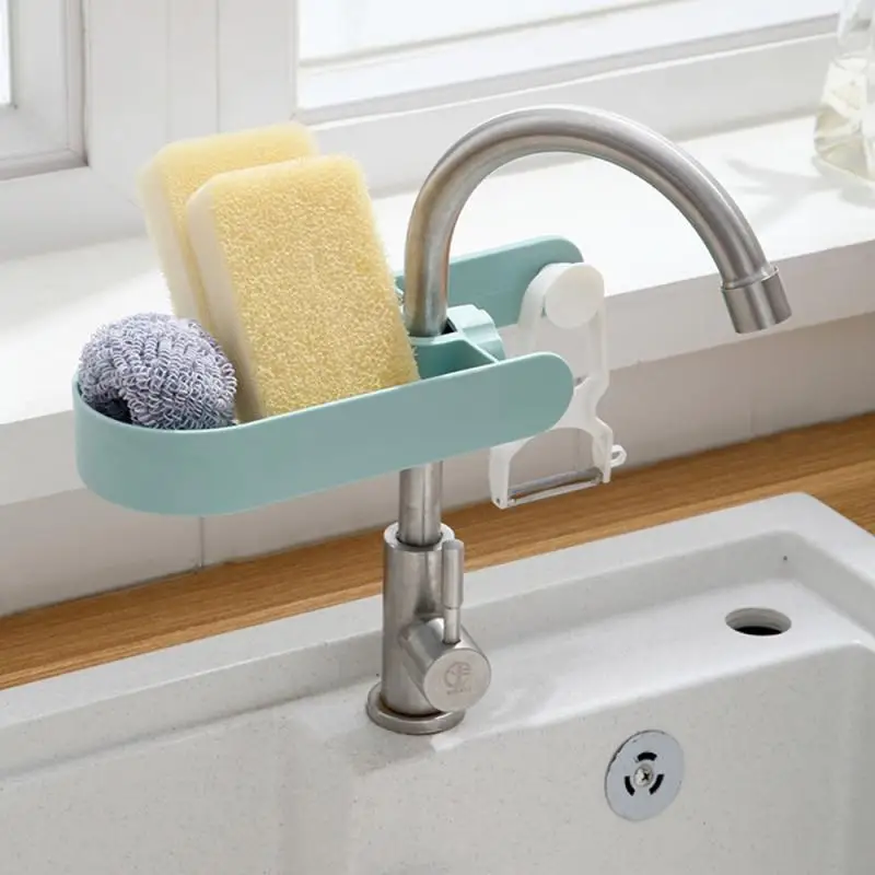 Фото Кран стеллаж для хранения сливная Корзина держатель губок на кухню мыло мытья