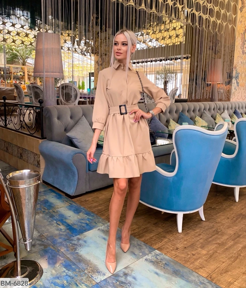 2019 новое осеннее платье для женщин с отложным воротником три четверти рукав