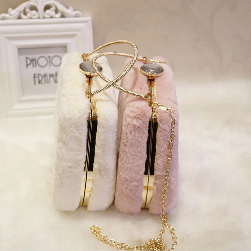 Женский клатч из искусственного кроличьего меха сумка на плечо с застежкой