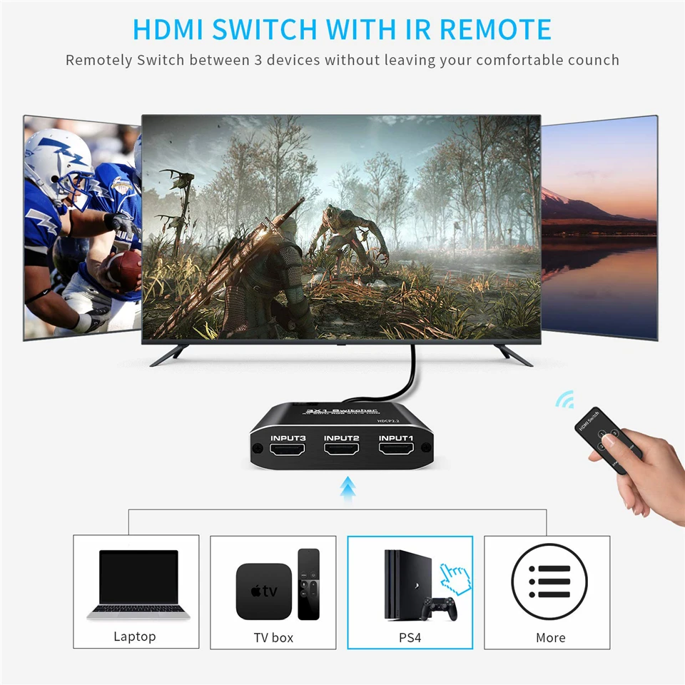 2020 18 Гбит/с 3 порта HDMI 2 0 переключатель HDR 4K 60 Гц 3x1 Поддержка HDCP Переключатель