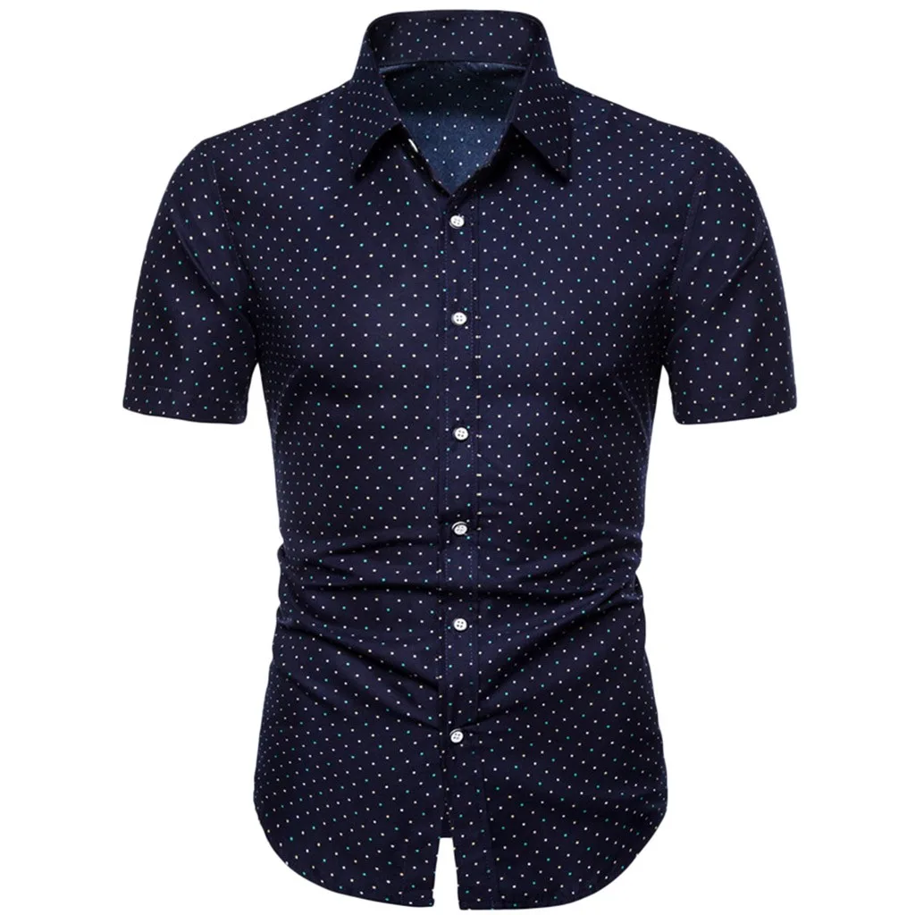 

Men's Floral Shirt Summer Camisa Masculina Slim Loose Shirt Hawaiian Short Sleeve Print Lapel Polka Dot Print Shirt Q6