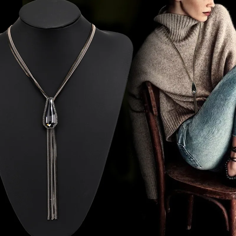 Элегантная сексуальная Длинная цепочка для свитера с кисточками простая