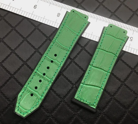 Grass green strap Цветной 25*19 мм из натуральной кожи резиновый силиконовый ремешок для часов с застежкой бабочкой для Hublot ремешок для большого взрыва ремень классический fusion инструменты - Цвет ремешка: Grass green strap