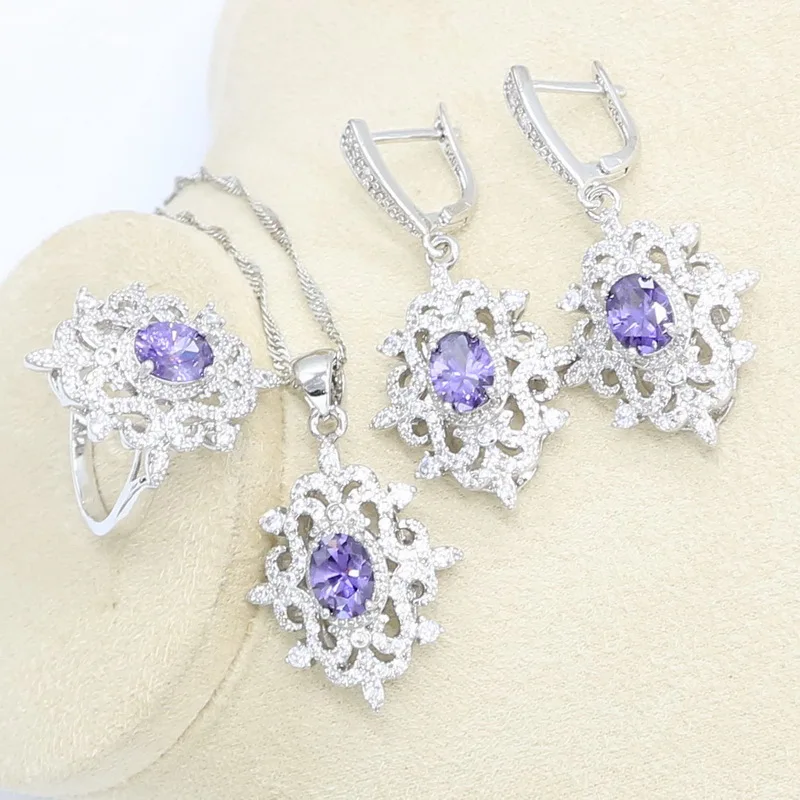 Серебряный цвет Искусственный Свадебный браслет с фиолетовыми камнями серьги